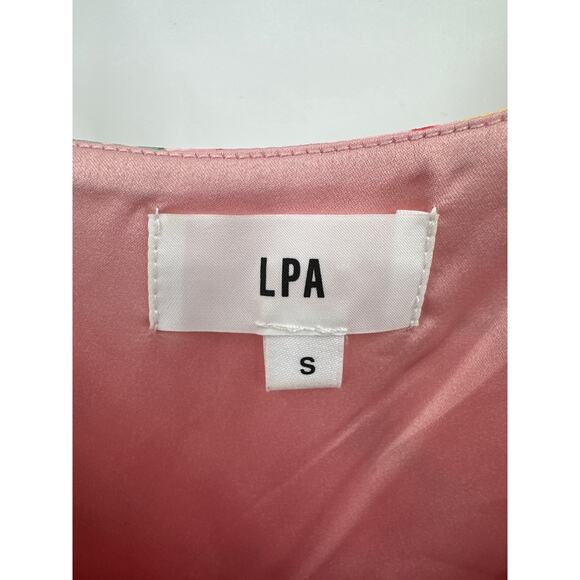 LPA Revolve Multi Ruffle Floral Mini Dress V Neckline Tie Shoulders Size Small - Picture 4 of 6